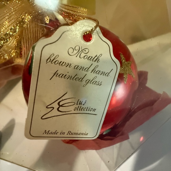 Other - Red and Gold Hand-Painted Glass Ornament